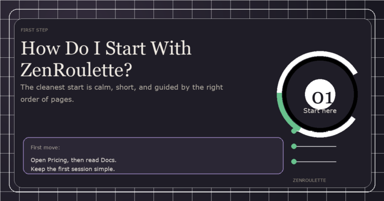 Dark editorial cover for How Do I Start With ZenRoulette? with a start gauge and step path.